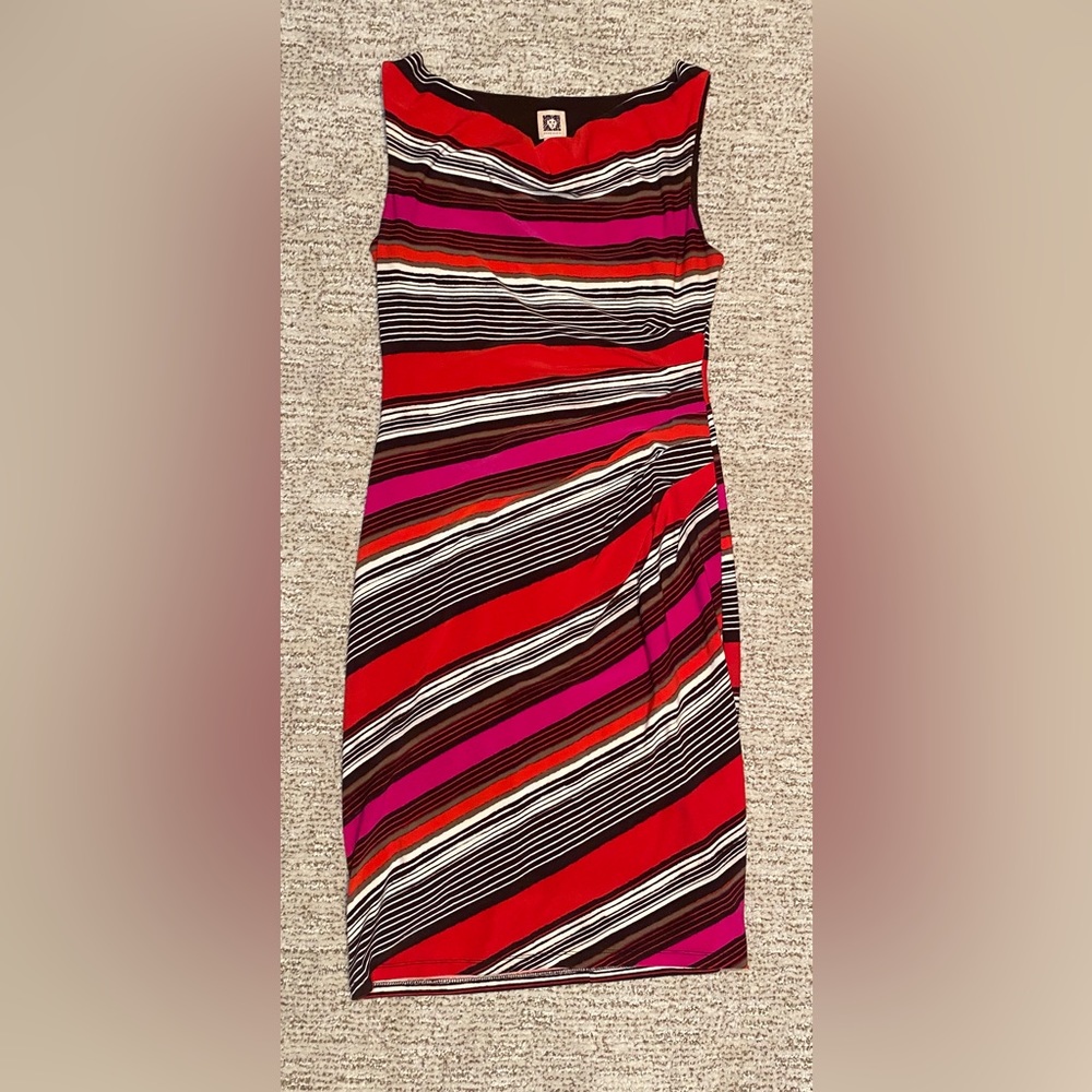 Ann Klein Stretch Sheath Dress Sleeveless with Slight Cowl Neck & Side Gather